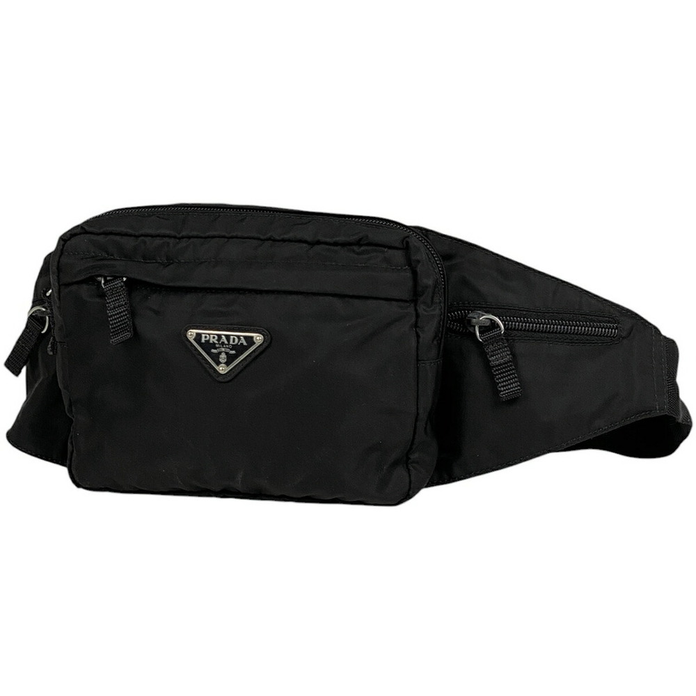 Prada Logo Plate Waist Bag Body Bum Crossbody Belt Nero Black
